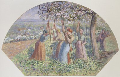 Design for a Fan: The Pea Stakers, 1890 by Camille Jacob Pissarro